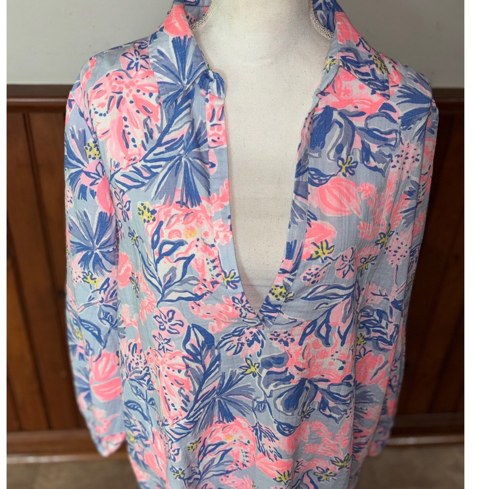 NWT Lilly Pulitzer Womens Kique Long Sleeve Cover Up Elephant Splash Tropical M